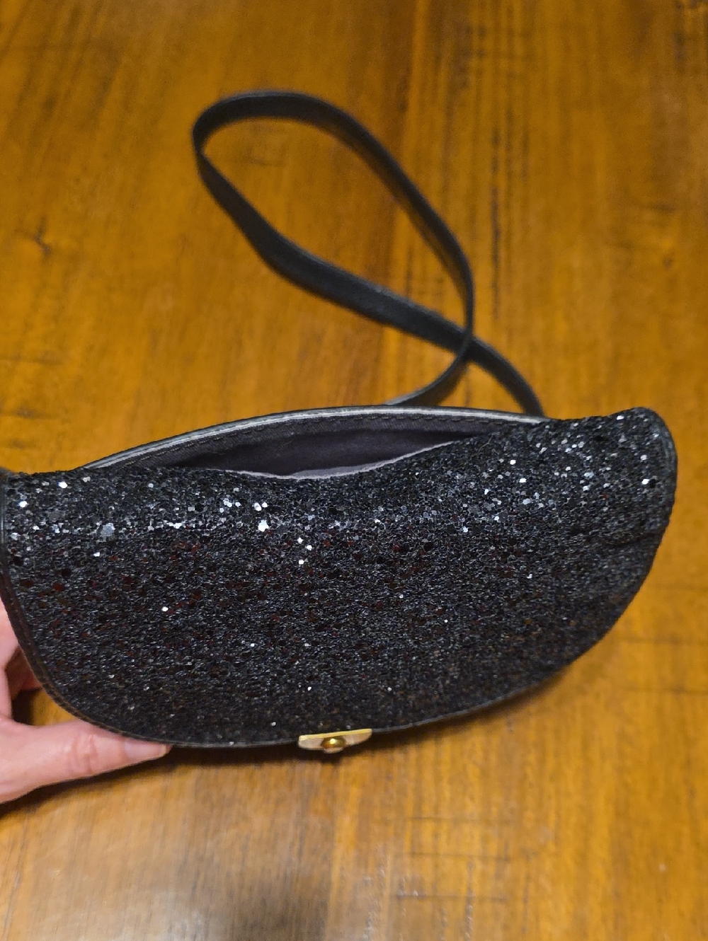 Fossil Black Glitter Flap Crossbody with Gold-Tone Hardware - Picture 10 of 16